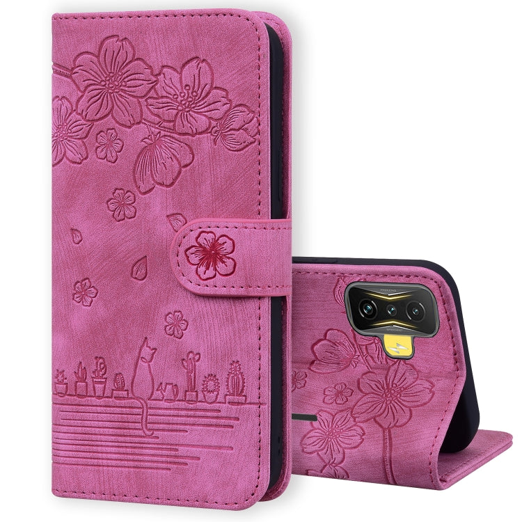 Custodia per telefono in pelle goffrata con gatto Sakura Cartoon, For Xiaomi Poco F4 GT, For Xiaomi Poco M3 / Redmi 9T Global, For Xiaomi Poco X3 / X3 NFC, For Xiaomi Redmi K40 / K40 Pro