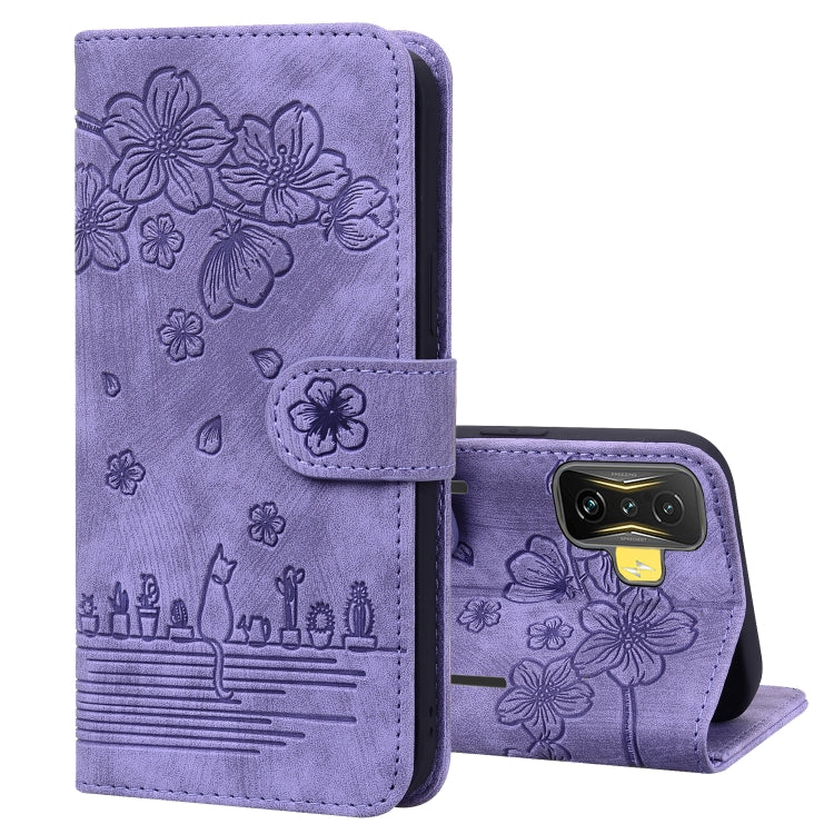 Custodia per telefono in pelle goffrata con gatto Sakura Cartoon, For Xiaomi Poco F4 GT, For Xiaomi Poco M3 / Redmi 9T Global, For Xiaomi Poco X3 / X3 NFC, For Xiaomi Redmi K40 / K40 Pro
