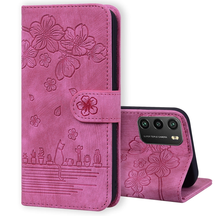 Custodia per telefono in pelle goffrata con gatto Sakura Cartoon, For Xiaomi Poco F4 GT, For Xiaomi Poco M3 / Redmi 9T Global, For Xiaomi Poco X3 / X3 NFC, For Xiaomi Redmi K40 / K40 Pro