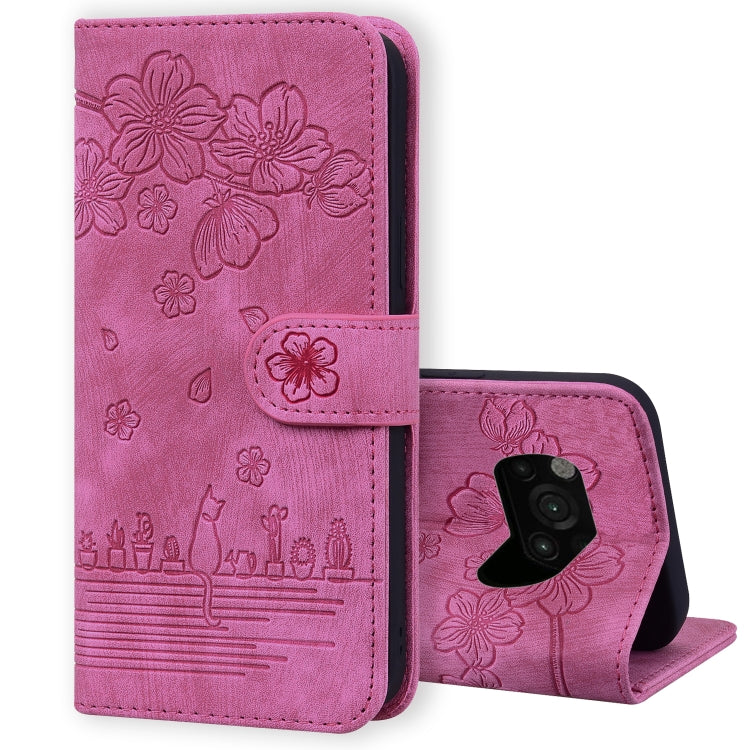 Custodia per telefono in pelle goffrata con gatto Sakura Cartoon, For Xiaomi Poco F4 GT, For Xiaomi Poco M3 / Redmi 9T Global, For Xiaomi Poco X3 / X3 NFC, For Xiaomi Redmi K40 / K40 Pro