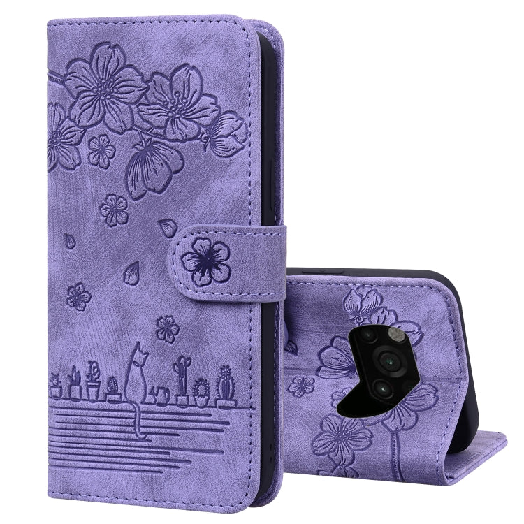 Custodia per telefono in pelle goffrata con gatto Sakura Cartoon, For Xiaomi Poco F4 GT, For Xiaomi Poco M3 / Redmi 9T Global, For Xiaomi Poco X3 / X3 NFC, For Xiaomi Redmi K40 / K40 Pro