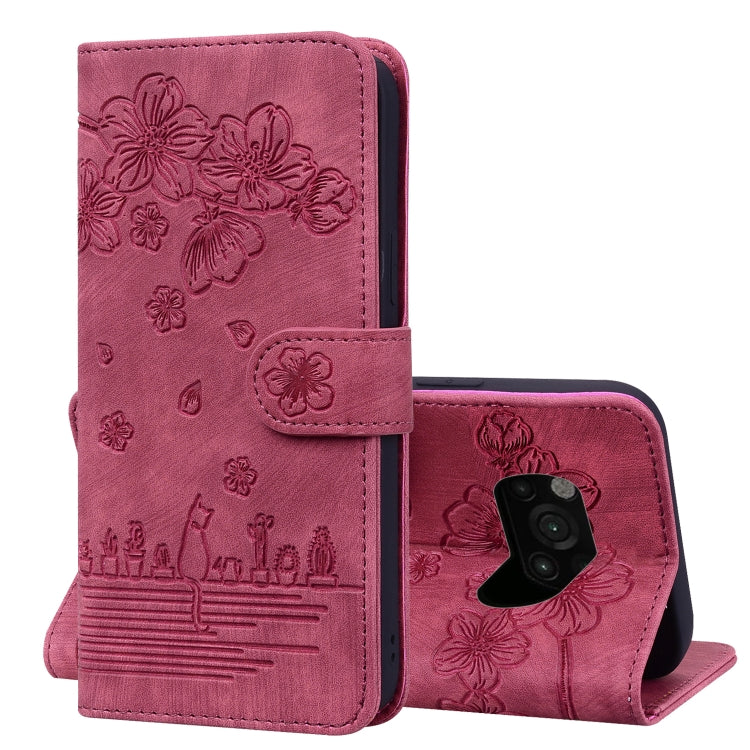 Custodia per telefono in pelle goffrata con gatto Sakura Cartoon, For Xiaomi Poco F4 GT, For Xiaomi Poco M3 / Redmi 9T Global, For Xiaomi Poco X3 / X3 NFC, For Xiaomi Redmi K40 / K40 Pro