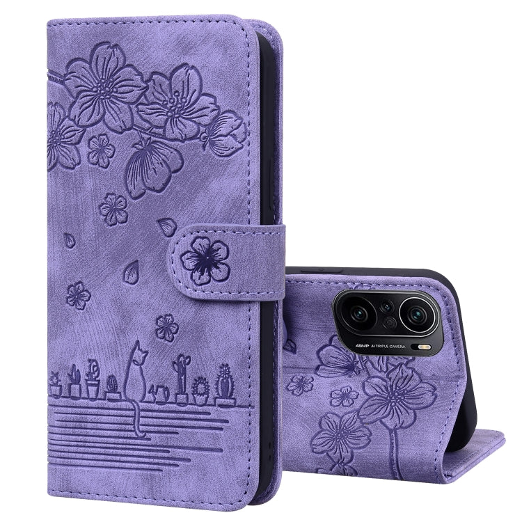 Custodia per telefono in pelle goffrata con gatto Sakura Cartoon, For Xiaomi Poco F4 GT, For Xiaomi Poco M3 / Redmi 9T Global, For Xiaomi Poco X3 / X3 NFC, For Xiaomi Redmi K40 / K40 Pro