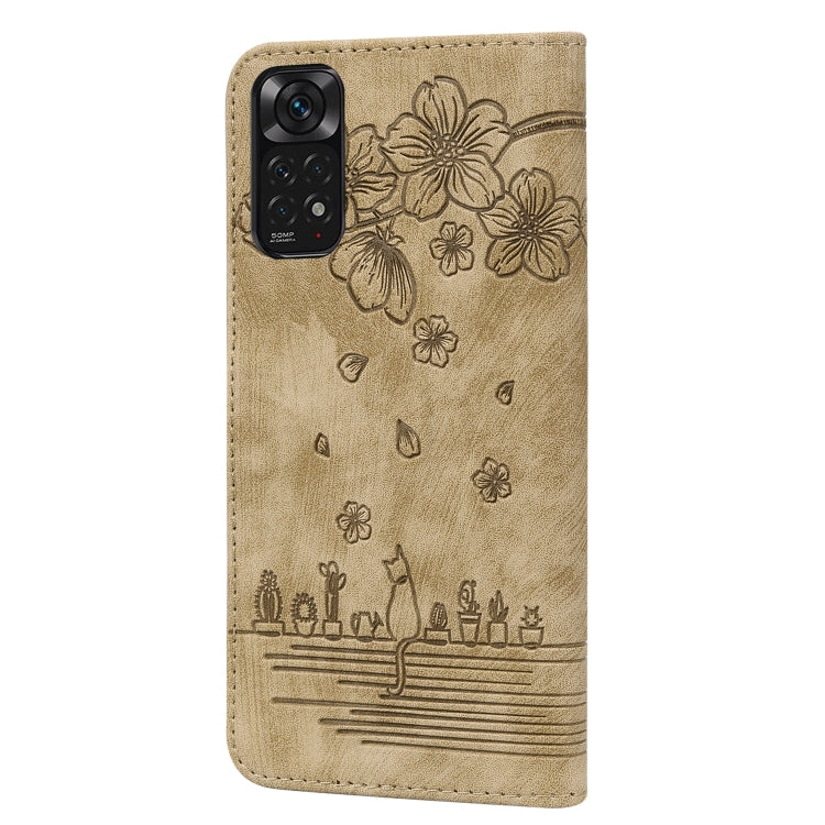 Custodia per telefono in pelle goffrata con gatto Sakura Cartoon, For Xiaomi Redmi Note 11 Pro 4G / 5G, For Xiaomi Poco M4 Pro 4G Global, For Xiaomi Poco M4 Pro 5G Global, For Xiaomi Mi 11 Lite 4G / 5G