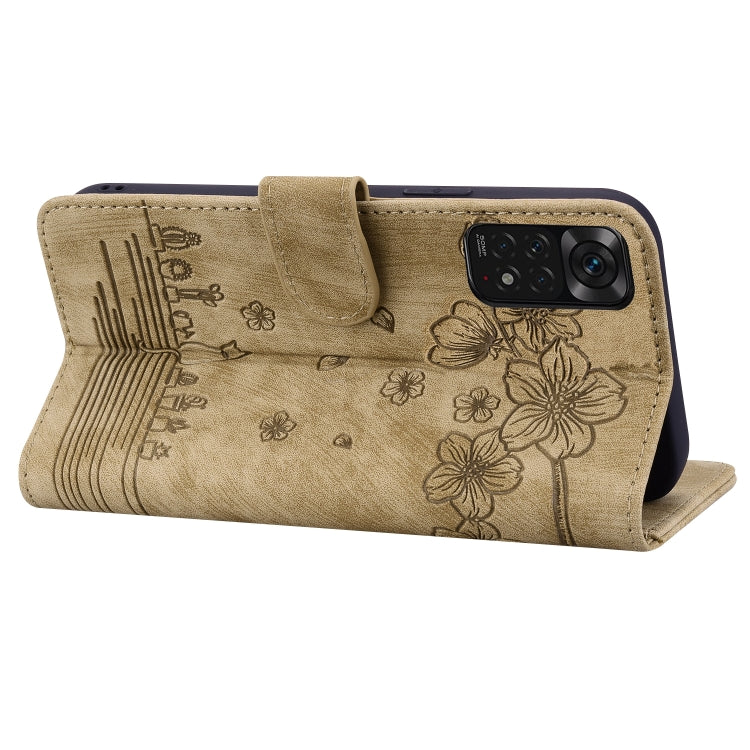 Custodia per telefono in pelle goffrata con gatto Sakura Cartoon, For Xiaomi Redmi Note 11 Pro 4G / 5G, For Xiaomi Poco M4 Pro 4G Global, For Xiaomi Poco M4 Pro 5G Global, For Xiaomi Mi 11 Lite 4G / 5G