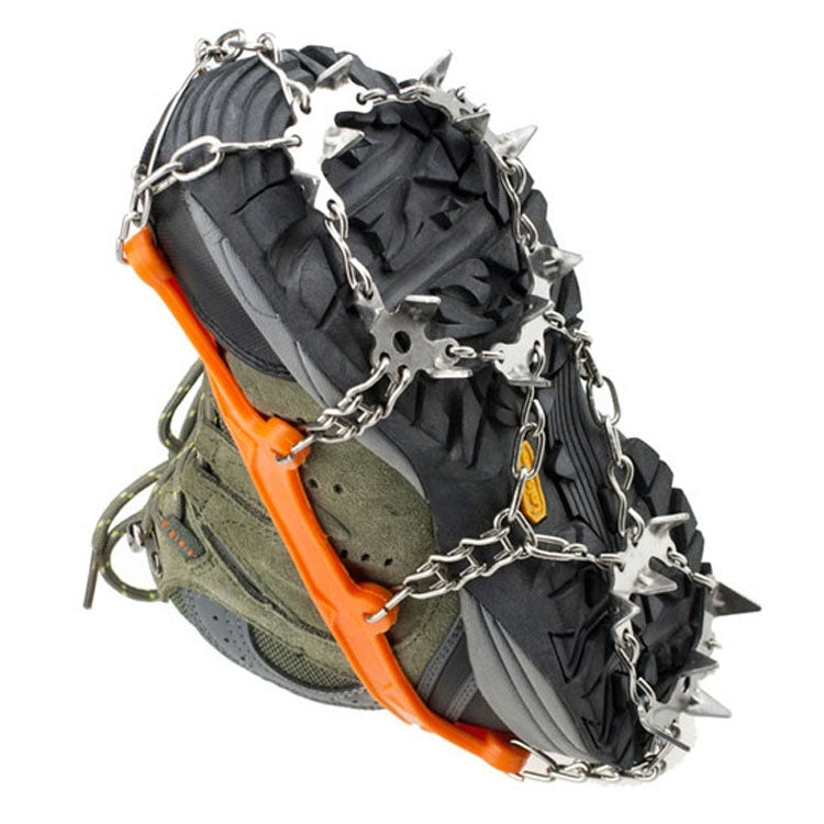 1 paio di 19 denti antiscivolo per ghiaccio, escursionismo, arrampicata, catena, copriscarpe, 19 Teeth Size:L(Black), 19 Teeth Size:L(Orange), 19 Teeth Size:XL(Black), 19 Teeth Size:XL(Orange)