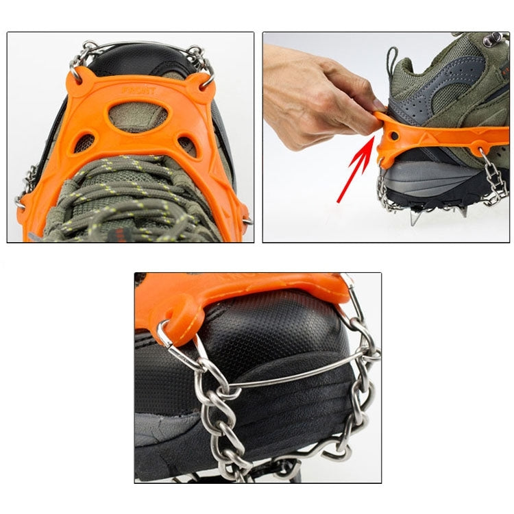 1 paio di 19 denti antiscivolo per ghiaccio, escursionismo, arrampicata, catena, copriscarpe, 19 Teeth Size:L(Black), 19 Teeth Size:L(Orange), 19 Teeth Size:XL(Black), 19 Teeth Size:XL(Orange)