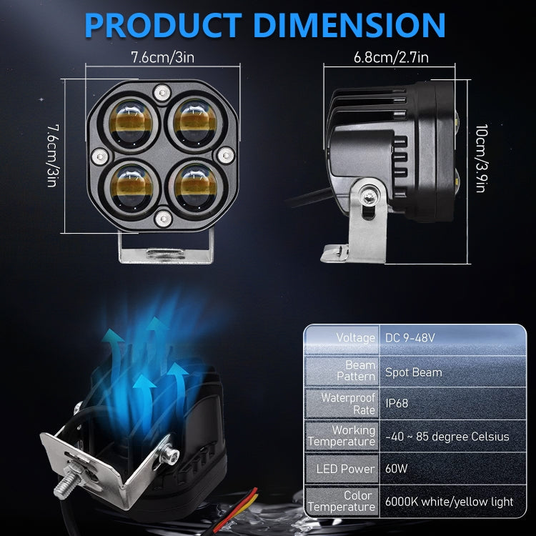 Faretto bicolore continuo da 3 pollici per auto 20W / 2000LM / DC9-30V, Two-color Spotlight