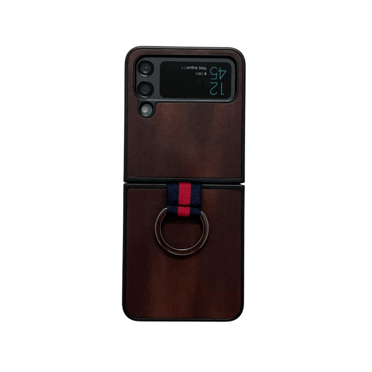Custodia per telefono PU texture mucca gialla con anello, For Samsung Galaxy Z Flip4