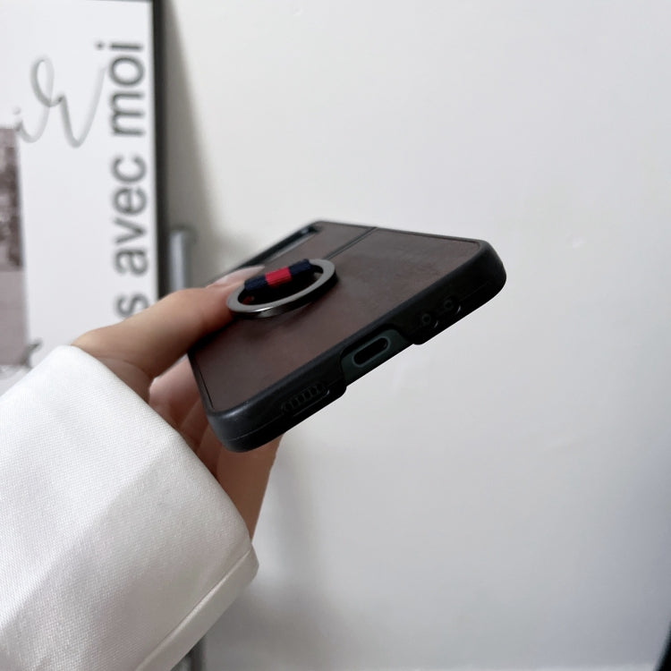Custodia per telefono PU texture mucca gialla con anello, For Samsung Galaxy Z Flip4