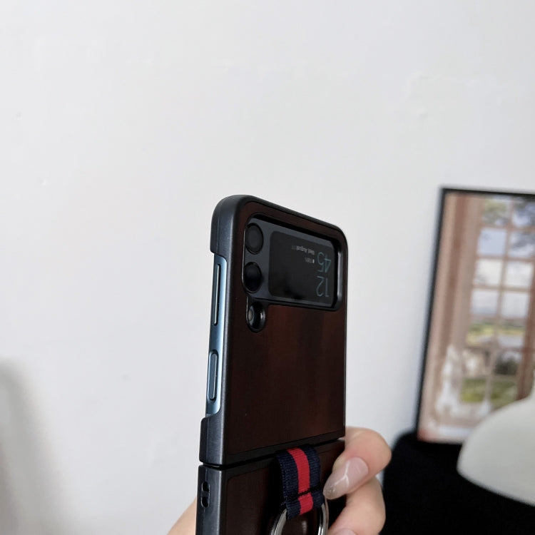 Custodia per telefono PU texture mucca gialla con anello, For Samsung Galaxy Z Flip4
