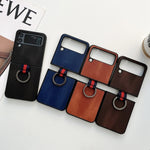 Custodia per telefono PU texture mucca gialla con anello, For Samsung Galaxy Z Flip4