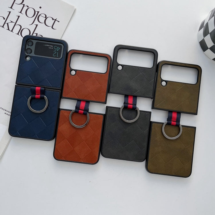 Cassa del telefono dell'unità di elaborazione del plaid del tessuto con l'anello, For Samsung Galaxy Z Flip4