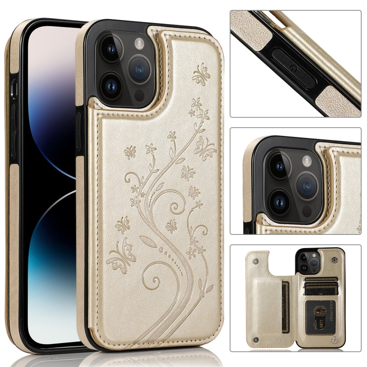 Custodia a doppia fibbia con fiori di farfalle, For iPhone 14 Pro Max, For iPhone 14 Pro