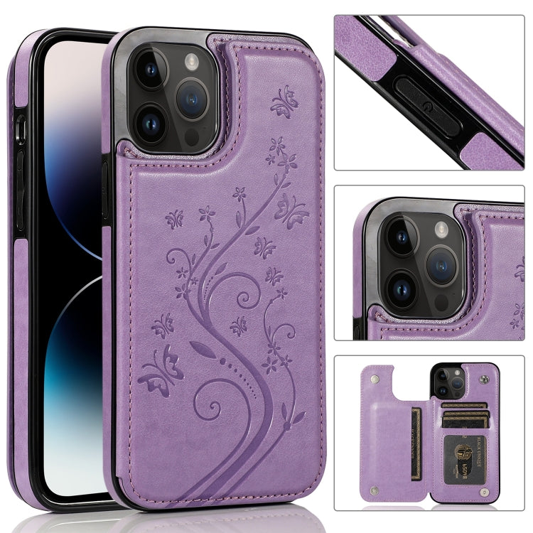 Custodia a doppia fibbia con fiori di farfalle, For iPhone 14 Pro Max, For iPhone 14 Pro