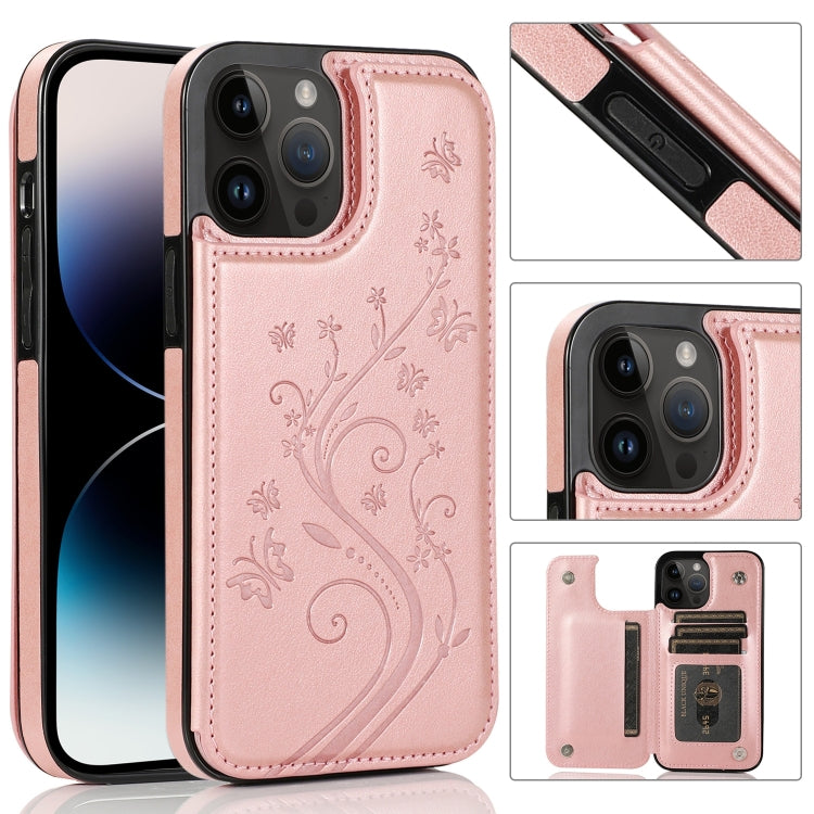 Custodia a doppia fibbia con fiori di farfalle, For iPhone 14 Pro Max, For iPhone 14 Pro