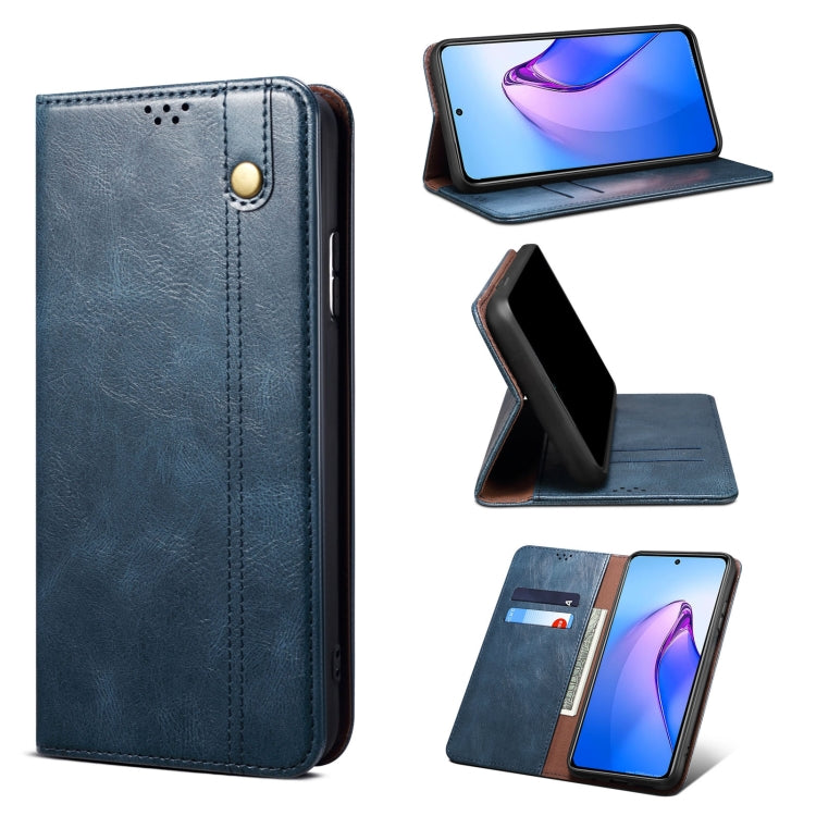 Custodia per telefono in pelle con texture Crazy Horse cerata semplice, For OPPO Reno8 Pro+, For OPPO Reno8 Pro, For OPPO Reno8