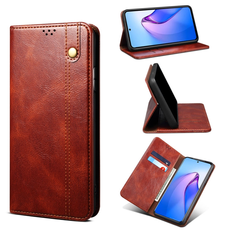 Custodia per telefono in pelle con texture Crazy Horse cerata semplice, For OPPO Reno8 Pro+, For OPPO Reno8 Pro, For OPPO Reno8
