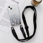 Custodia epossidica glitter sfumata con cordino, For iPhone 14, For iPhone 14 Plus, For iPhone 14 Pro, For iPhone 14 Pro Max