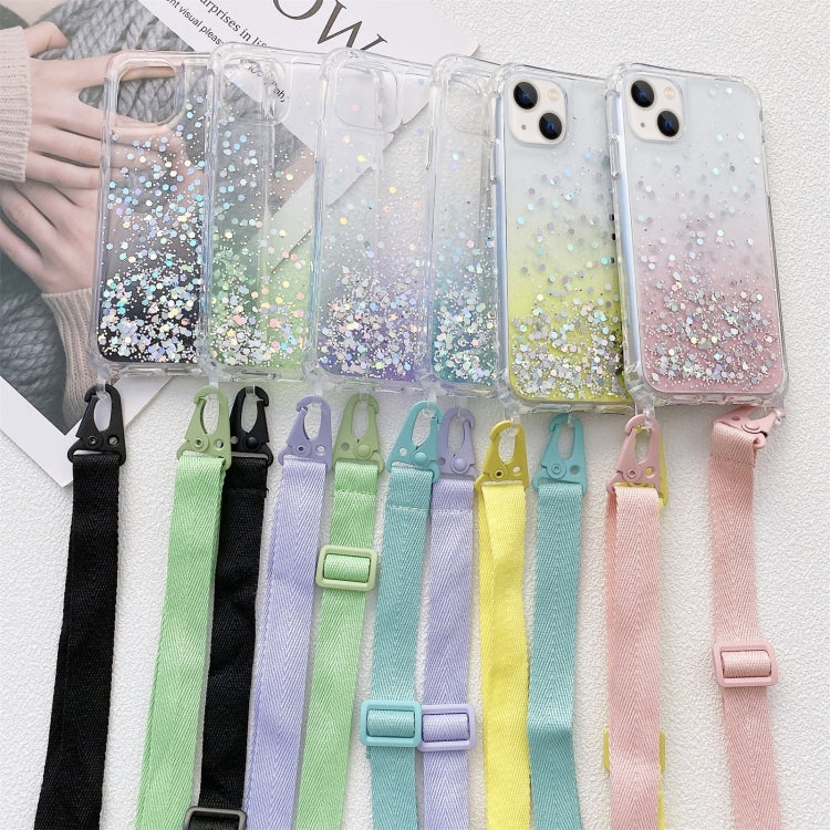 Custodia epossidica glitter sfumata con cordino, For iPhone 14, For iPhone 14 Plus, For iPhone 14 Pro, For iPhone 14 Pro Max