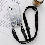 Custodia epossidica glitter sfumata con cordino, For iPhone 14, For iPhone 14 Plus, For iPhone 14 Pro, For iPhone 14 Pro Max