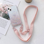 Custodia epossidica glitter sfumata con cordino, For iPhone 14, For iPhone 14 Plus, For iPhone 14 Pro, For iPhone 14 Pro Max