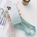 Custodia epossidica glitter sfumata con cordino, For iPhone 14, For iPhone 14 Plus, For iPhone 14 Pro, For iPhone 14 Pro Max