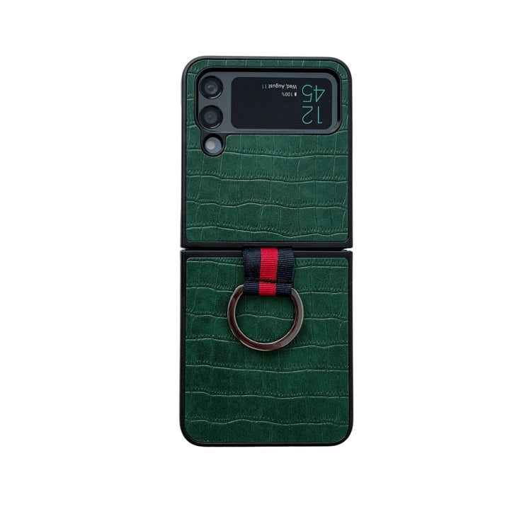 Custodia per telefono in PU con texture coccodrillo con anello, For Samsung Galaxy Z Flip4