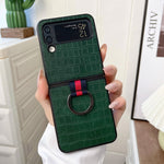 Custodia per telefono in PU con texture coccodrillo con anello, For Samsung Galaxy Z Flip4