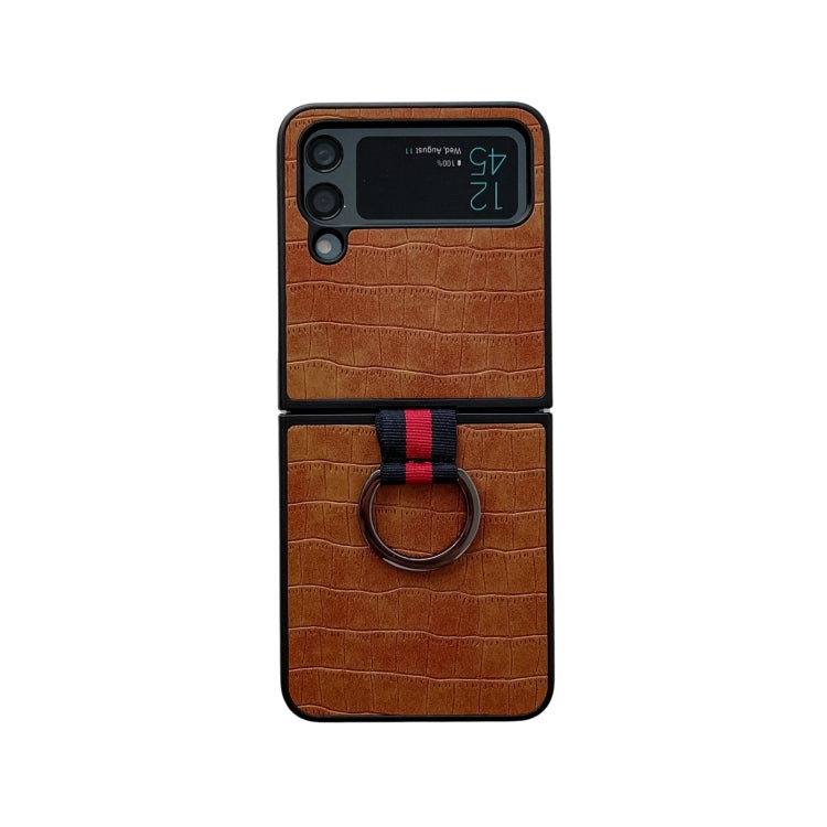 Custodia per telefono in PU con texture coccodrillo con anello, For Samsung Galaxy Z Flip4
