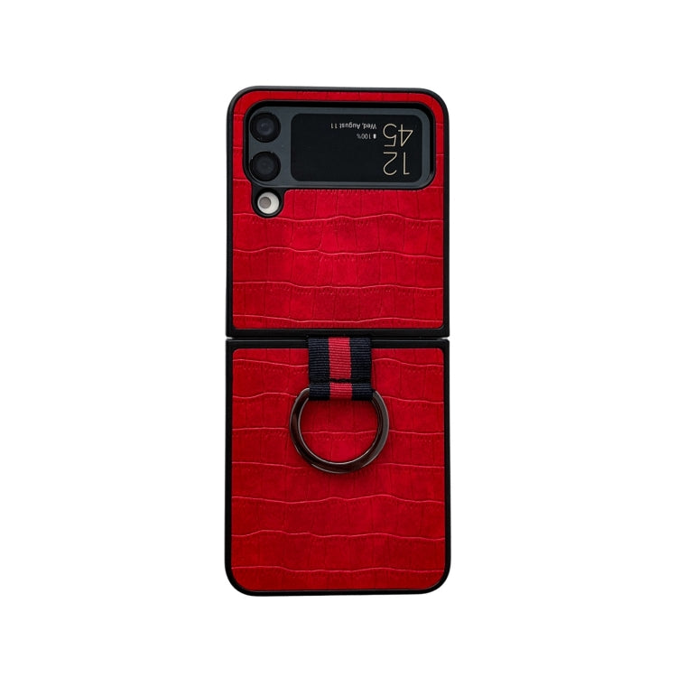 Custodia per telefono in PU con texture coccodrillo con anello, For Samsung Galaxy Z Flip4