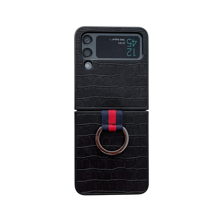 Custodia per telefono in PU con texture coccodrillo con anello, For Samsung Galaxy Z Flip4