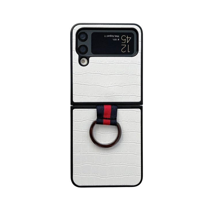 Custodia per telefono in PU con texture coccodrillo con anello, For Samsung Galaxy Z Flip4