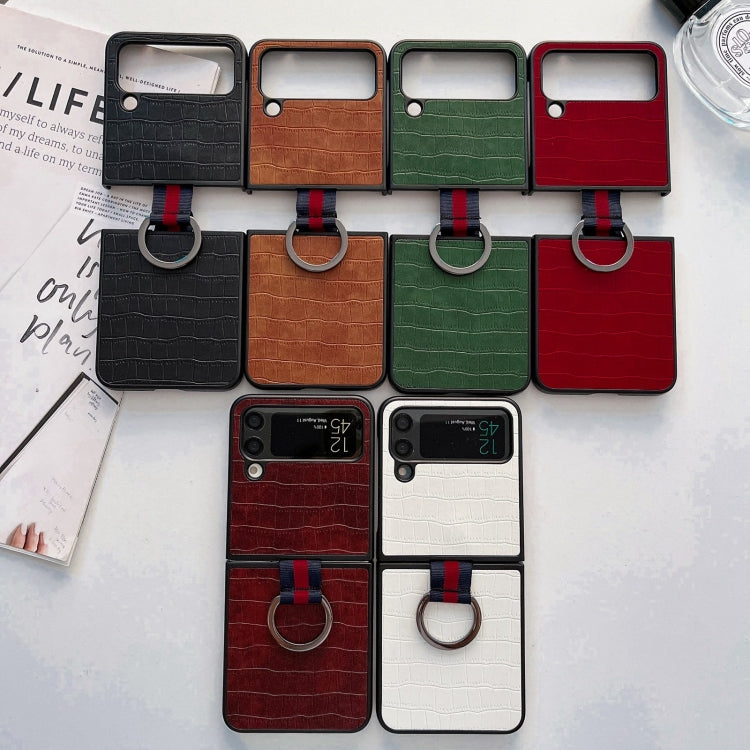 Custodia per telefono in PU con texture coccodrillo con anello, For Samsung Galaxy Z Flip4