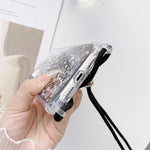Custodia epossidica glitter sfumata con cordino, For iPhone 14, For iPhone 14 Plus, For iPhone 14 Pro, For iPhone 14 Pro Max