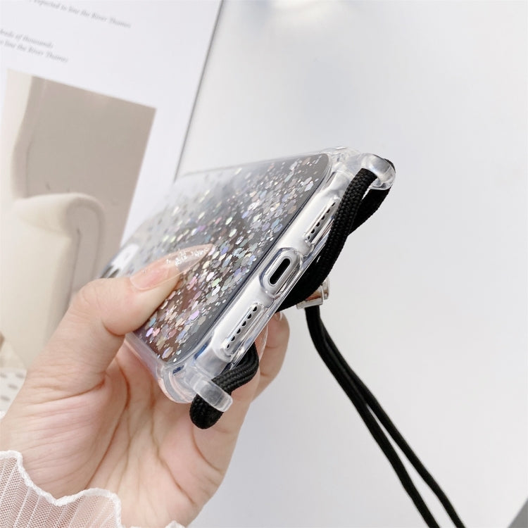Custodia epossidica glitter sfumata con cordino, For iPhone 14, For iPhone 14 Plus, For iPhone 14 Pro, For iPhone 14 Pro Max