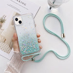 Custodia epossidica glitter sfumata con cordino, For iPhone 14, For iPhone 14 Plus, For iPhone 14 Pro, For iPhone 14 Pro Max