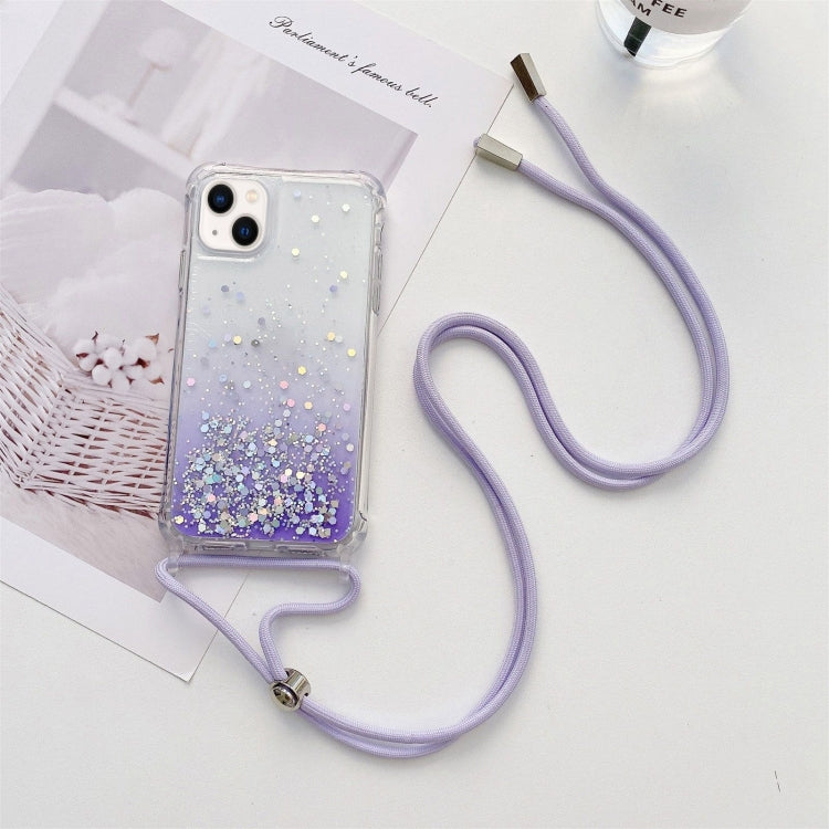 Custodia epossidica glitter sfumata con cordino, For iPhone 14, For iPhone 14 Plus, For iPhone 14 Pro, For iPhone 14 Pro Max