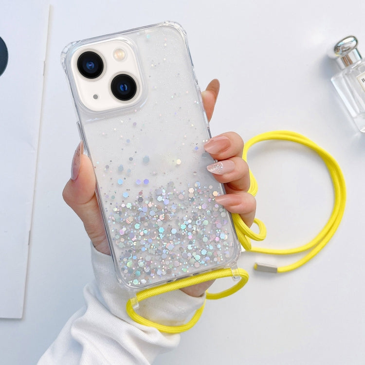 Custodia per telefono trasparente epossidica glitterata con cordino, For iPhone 14, For iPhone 14 Plus, For iPhone 14 Pro