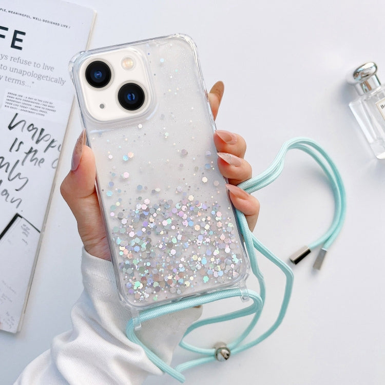 Custodia per telefono trasparente epossidica glitterata con cordino, For iPhone 14, For iPhone 14 Plus, For iPhone 14 Pro