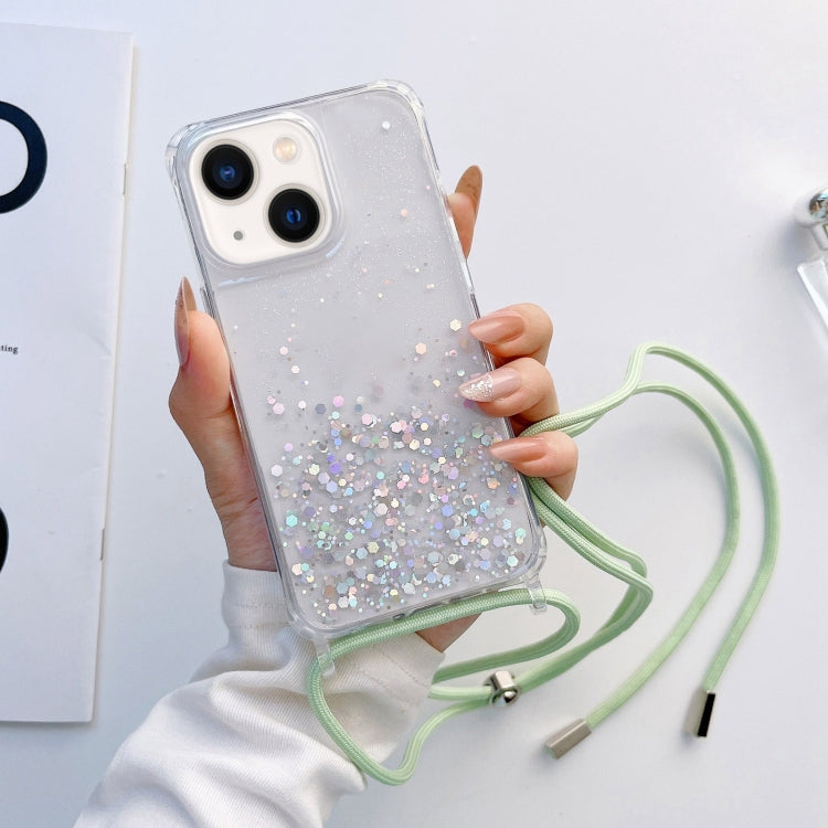 Custodia per telefono trasparente epossidica glitterata con cordino, For iPhone 14, For iPhone 14 Plus, For iPhone 14 Pro