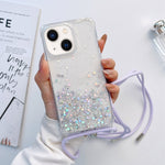 Custodia per telefono trasparente epossidica glitterata con cordino, For iPhone 14, For iPhone 14 Plus, For iPhone 14 Pro