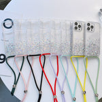 Custodia per telefono trasparente epossidica glitterata con cordino, For iPhone 14, For iPhone 14 Plus, For iPhone 14 Pro