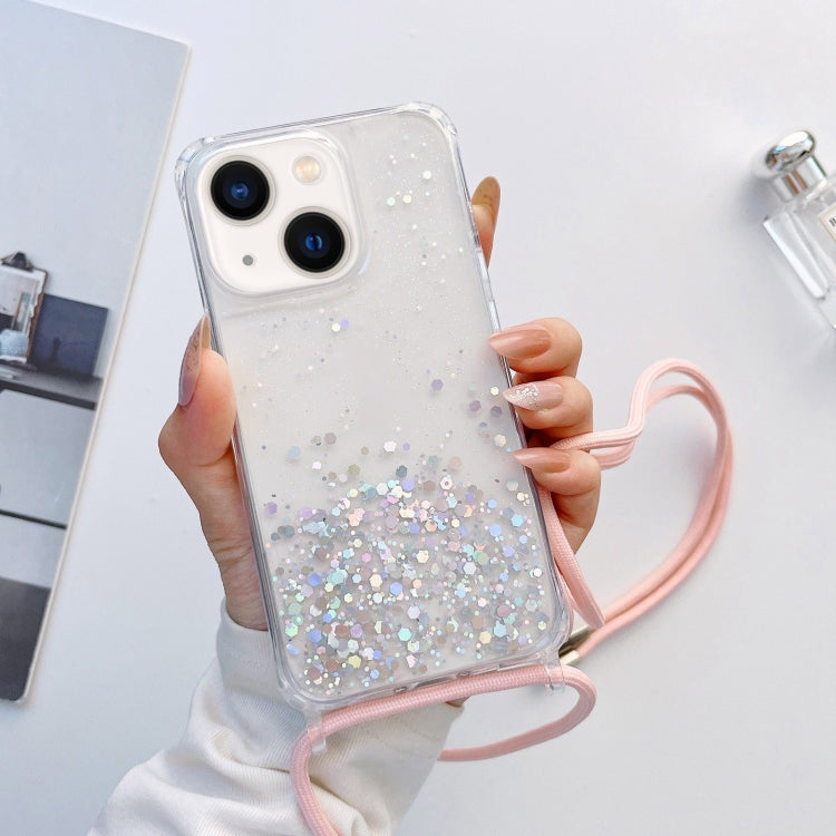 Custodia per telefono trasparente epossidica glitterata con cordino, For iPhone 14, For iPhone 14 Plus, For iPhone 14 Pro