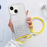 Custodia per telefono trasparente epossidica glitterata con cordino, For iPhone 14, For iPhone 14 Plus, For iPhone 14 Pro