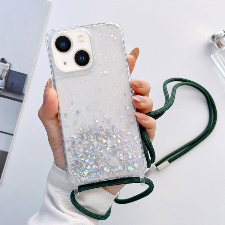 Custodia per telefono trasparente epossidica glitterata con cordino, For iPhone 14, For iPhone 14 Plus, For iPhone 14 Pro
