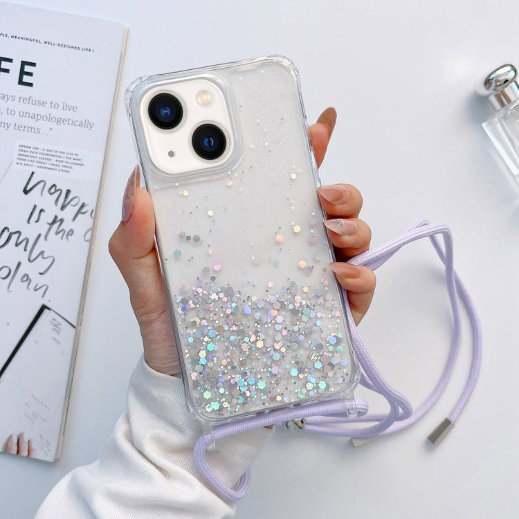 Custodia per telefono trasparente epossidica glitterata con cordino, For iPhone 14, For iPhone 14 Plus, For iPhone 14 Pro