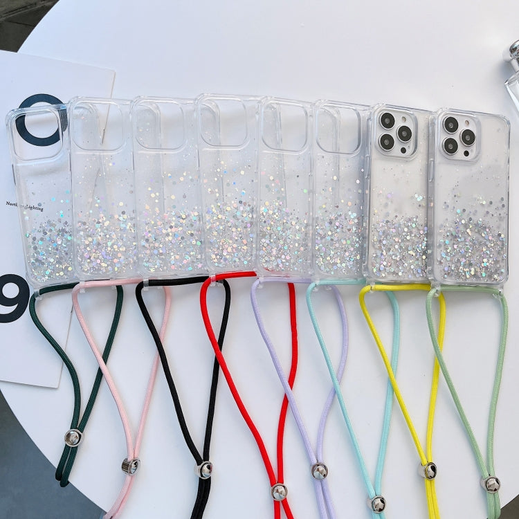 Custodia per telefono trasparente epossidica glitterata con cordino, For iPhone 14 Pro Max, For iPhone 13 mini, For iPhone 13