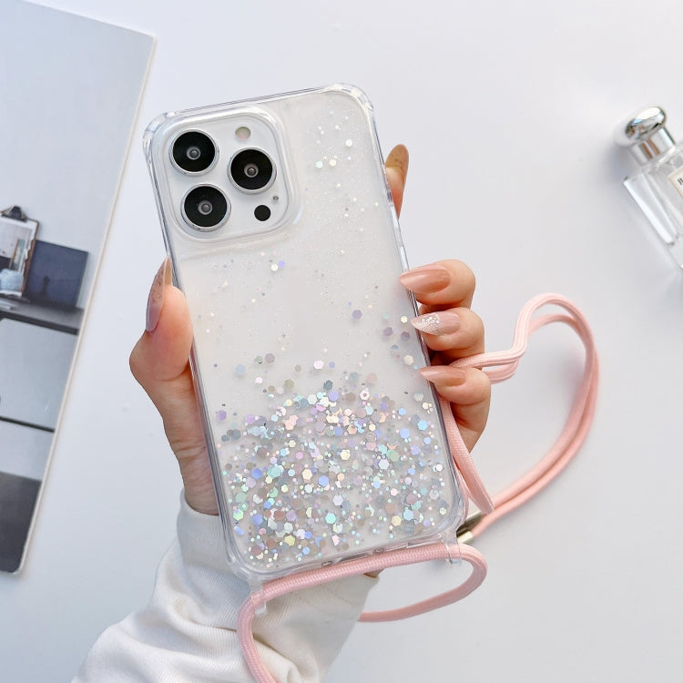 Custodia per telefono trasparente epossidica glitterata con cordino, For iPhone 13 Pro, For iPhone 13 Pro Max, For iPhone 12 mini