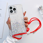 Custodia per telefono trasparente epossidica glitterata con cordino, For iPhone 13 Pro, For iPhone 13 Pro Max, For iPhone 12 mini